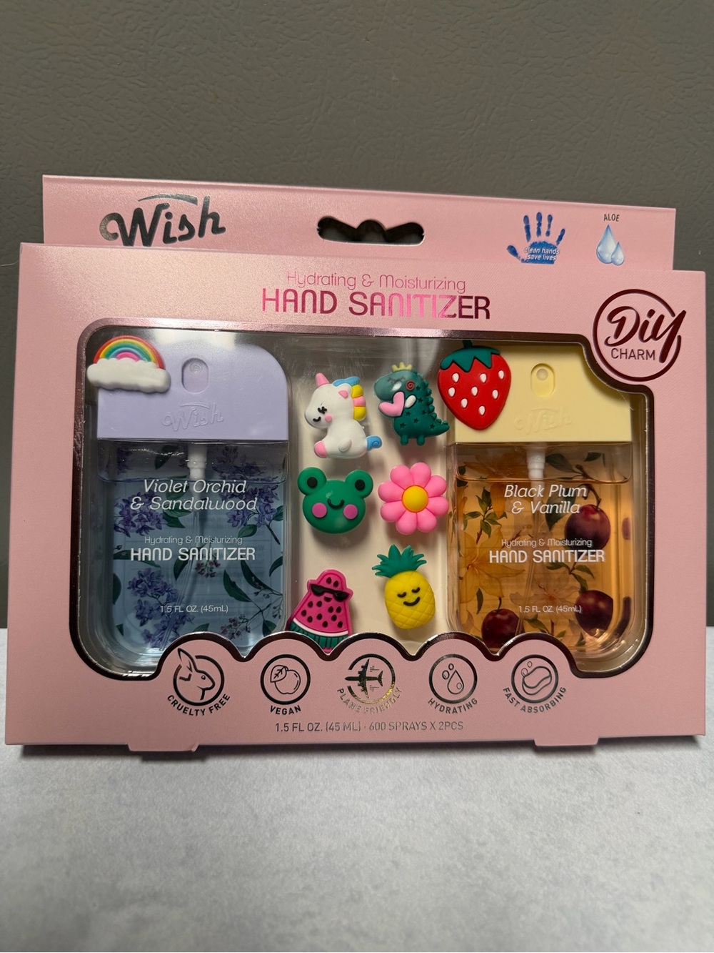 Wish Kids Hydrating Hand Sanitizer Duo with Fun DIY Charms - Purple & Yellow